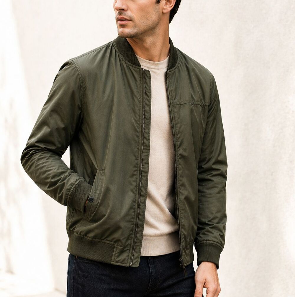 Ted Baker London Bomber Jacket Men’s Olive Green Zip Front Floral Lining Sz 4/L